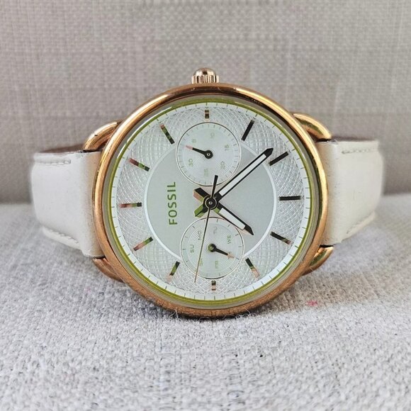 Fossil Accessories - Fossil Women Wristwatch Multifunction Cream Leather Band Gold Tone Case Watch